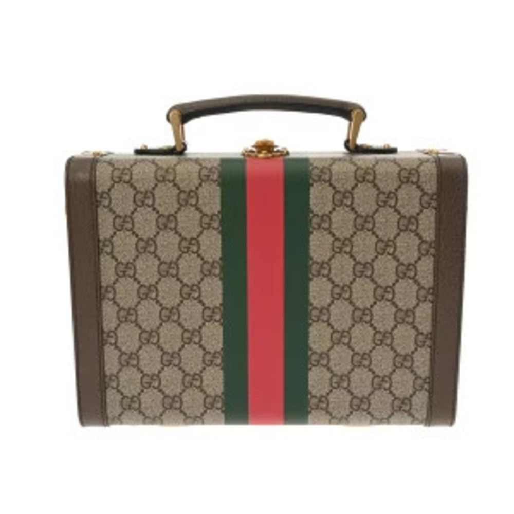 Gucci SAVOY Beauty Case Beige Ebony Brown GG Supreme Canvas Leather Bag